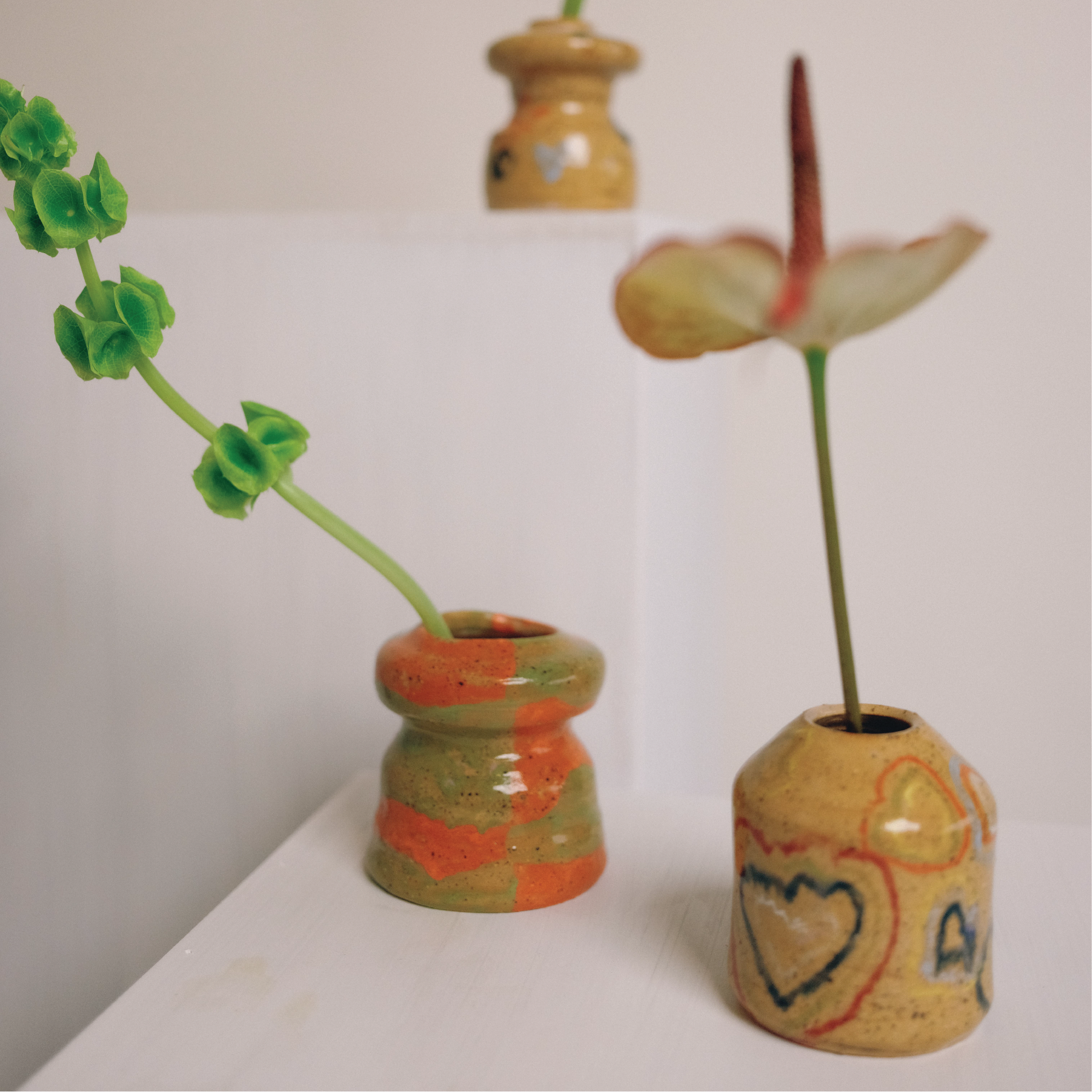Mushroom Vase in Green Orange Wobbly Check